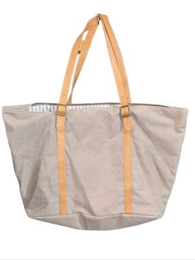 Hearth & Hand Neutral Canvas Tote with Tan Leather Straps